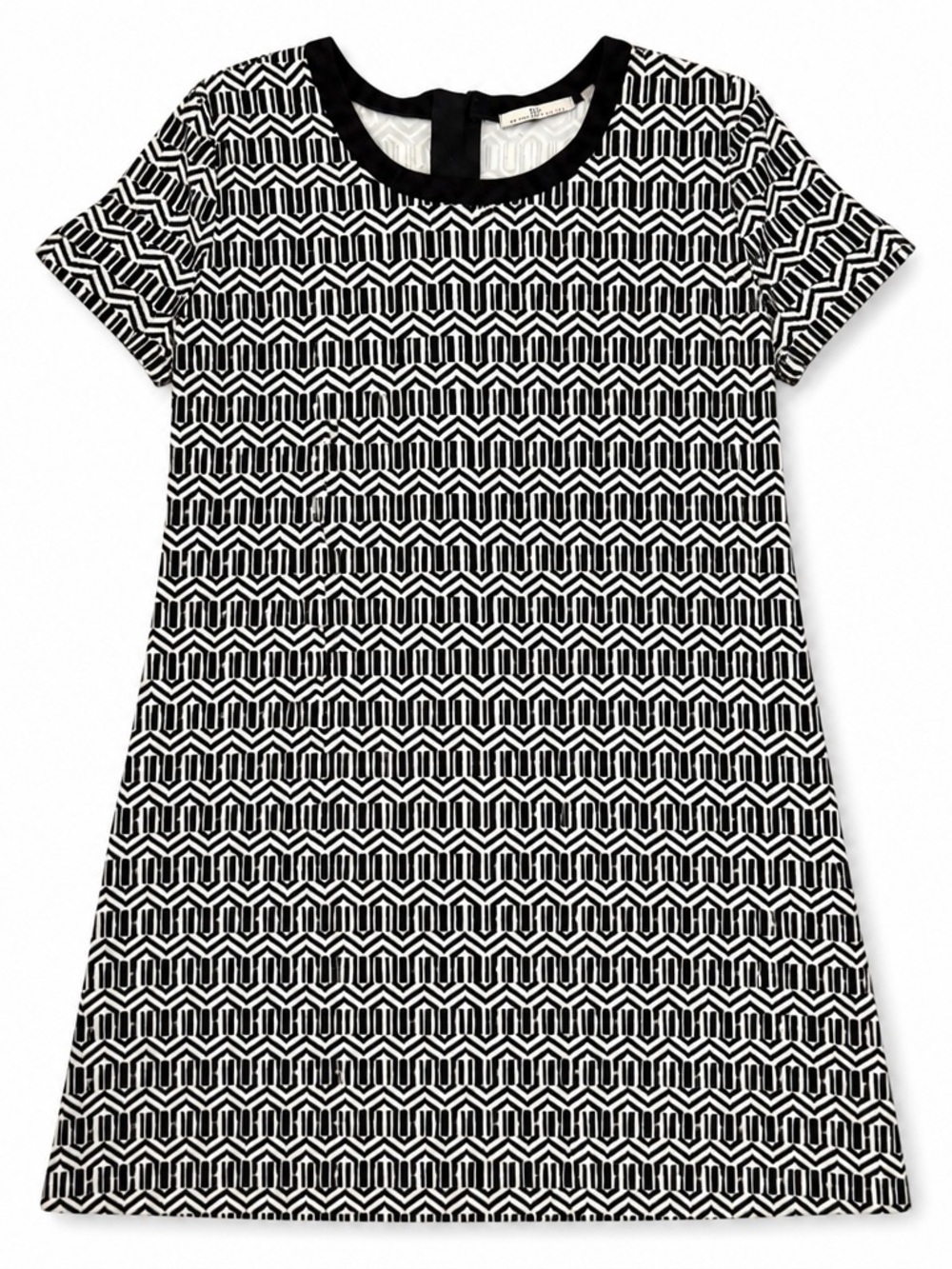 Dex A-line mod Geometric Black & White Short Sleeve Shift Dress XL